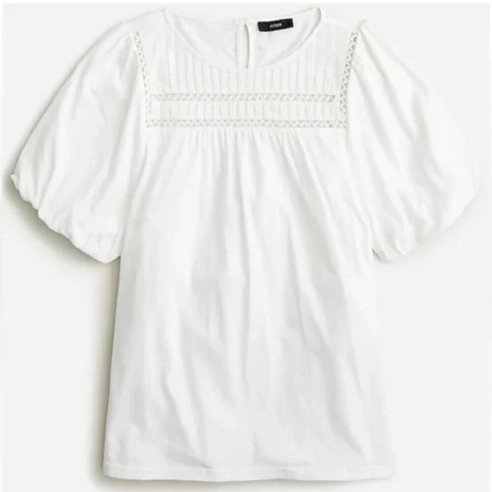 J. Crew Lace Trim Puff Sleeve Top in White Size Small NWT